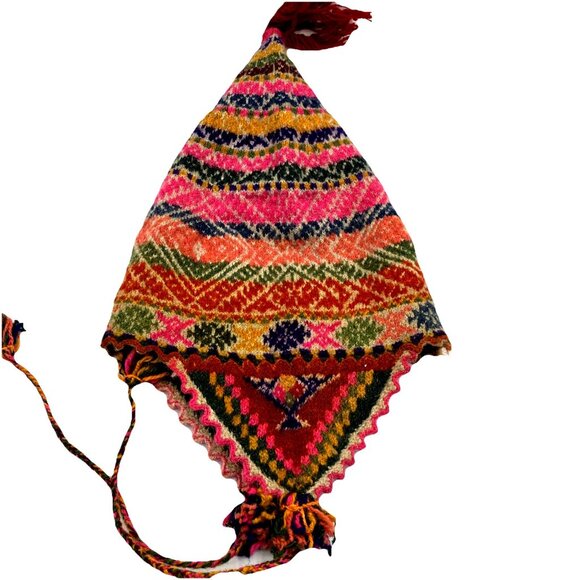 Vintage Antique Chullo Hand Knit Hat Andes Peru C 1900
